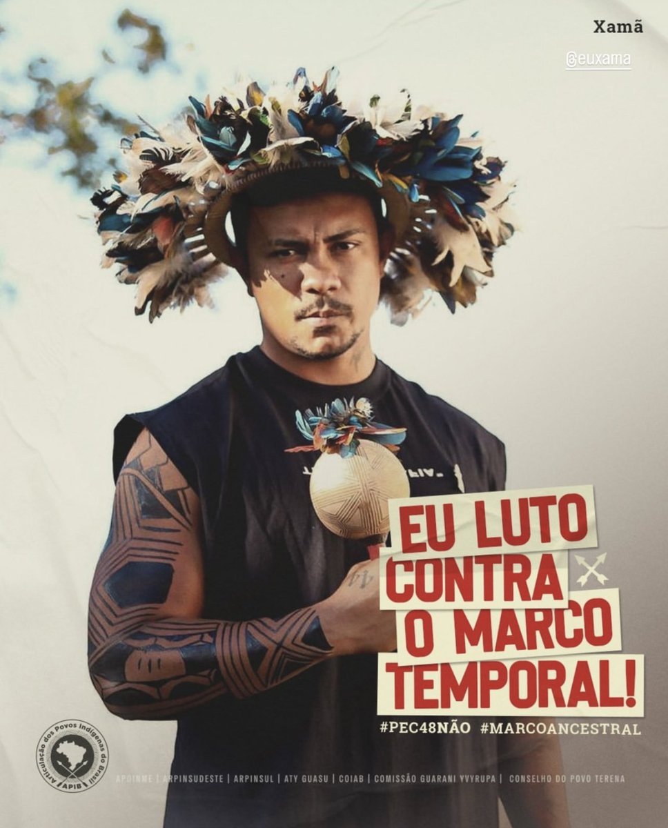xamaoficial's tweet photo. Família, a bancada ruralista do Congresso Nacional está tentando mudar nossa constituição para retirar mais direitos indígenas. A Comissão de Constituição e Justiça do Senado vai votar, nesta quarta-feira, 10/07, uma proposta (PEC 48) que tenta legalizar a lei inconstitucional 14.701/2023, que instituiu o marco temporal. 

🏹 Vote não na consulta pública do Senado, compartilhe, denuncie e vamos às ruas. 
VOTE NÃO:
https://t.co/cypaEPpxvY 

#PEC48NÃO
#MarcoAncestral
#DemarcaçãoJá