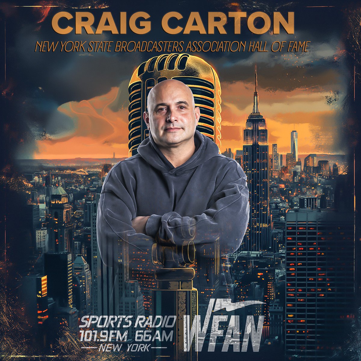 WFAN660's tweet photo. A very special congrats to @craigcartonlive, who will be inducted into the New York State Broadcasters Association Hall of Fame! 🎉 https://t.co/u1kYMQb1Wr