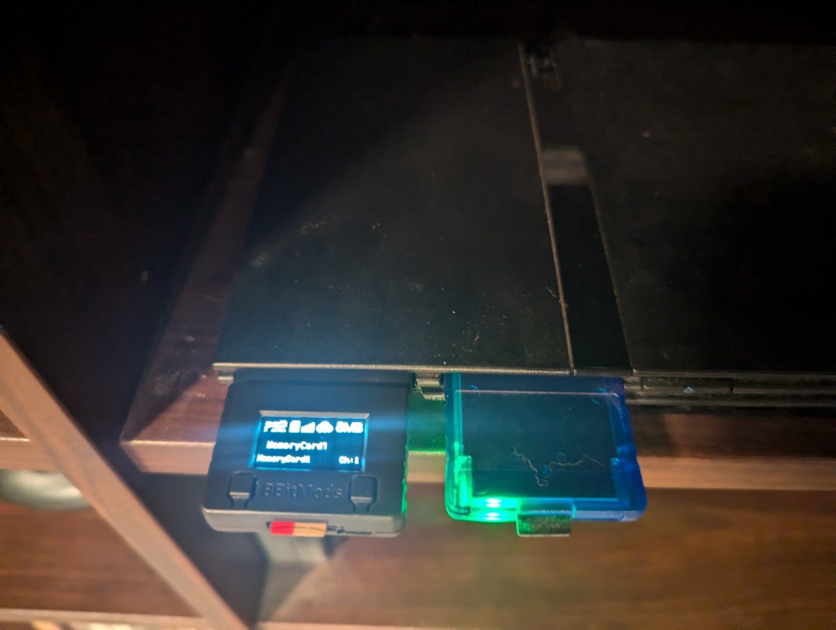 JoshuaAbuzaid's tweet photo. Memcard Pro 2 from @8bitmods on my PS2 slim finally finished this PS2 project. No more swapping memory cards once FMCB is loaded. PS2 also has a retro gem shiny edition from @PixelFXco and using MX4SIO. Love it!!! https://t.co/6WkJn5tzxe