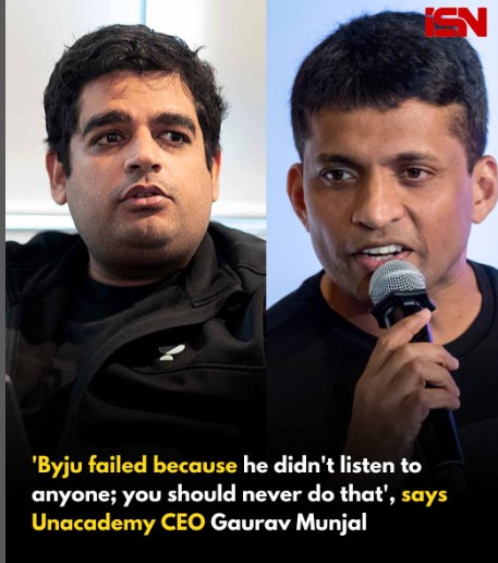 DialRishikesh's tweet photo. CEO of BYJU'S, failed because he stopped listening to others, putting himself on a pedestal. 

1. Overexpansion
2. High Debt
3. Customer Dissatisfaction
4. Operational Issues

#Byju #UnacademyUnacademy #upgread #sucessmantra #startup #Raveendran https://t.co/DKrSDPelhP