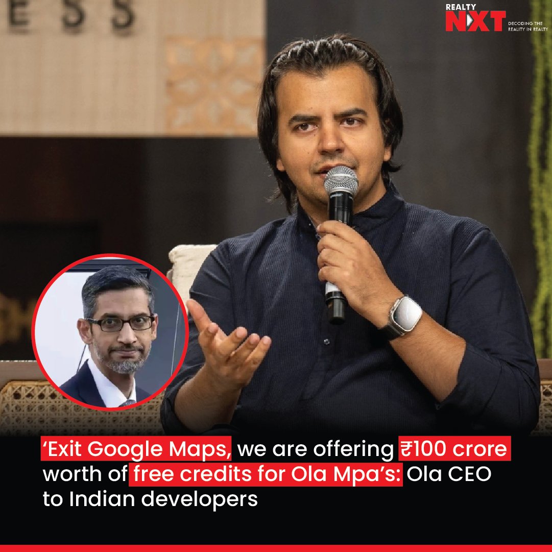 RealtyNXT's tweet photo. #News | Ola CEO @bhash urges Indian developers to switch to @Olacabs Maps, offering free access and Rs 100+ crore in credits. Ola Maps addresses local navigation challenges with AI and real-time data.
#RealtyNXT #OlaMaps #ExitGoogleMaps #KrutrimCloud #IndianTech #AIforIndia https://t.co/xEL0oe6uEF