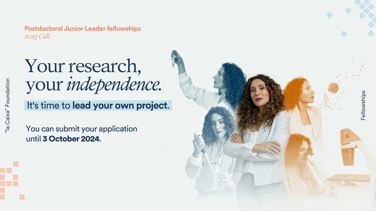 📢 Your time has come!

Ready to advance your research career in Spain or Portugal with your own funds and top leadership training?

Apply now for one of our 40 postdoctoral Junior Leader #Fellowships!

🗓️ Open until Oct 3, 2024. Spread the word!⬇️

🔗 bit.ly/3JSjPpH