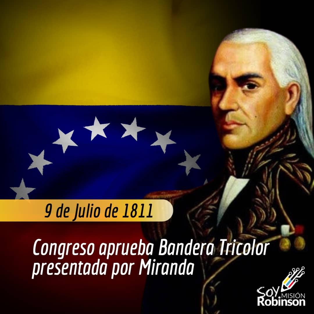 En el año de 1811 el Congreso Nacional aprueba la propuesta de bandera tricolor presentada por el General Francisco de Miranda como un símbolo emblemático para la Patria que represente al pueblo venezolano.

#VenezuelaEsPoesía 

<a href="/NicolasMaduro/">Nicolás Maduro</a>