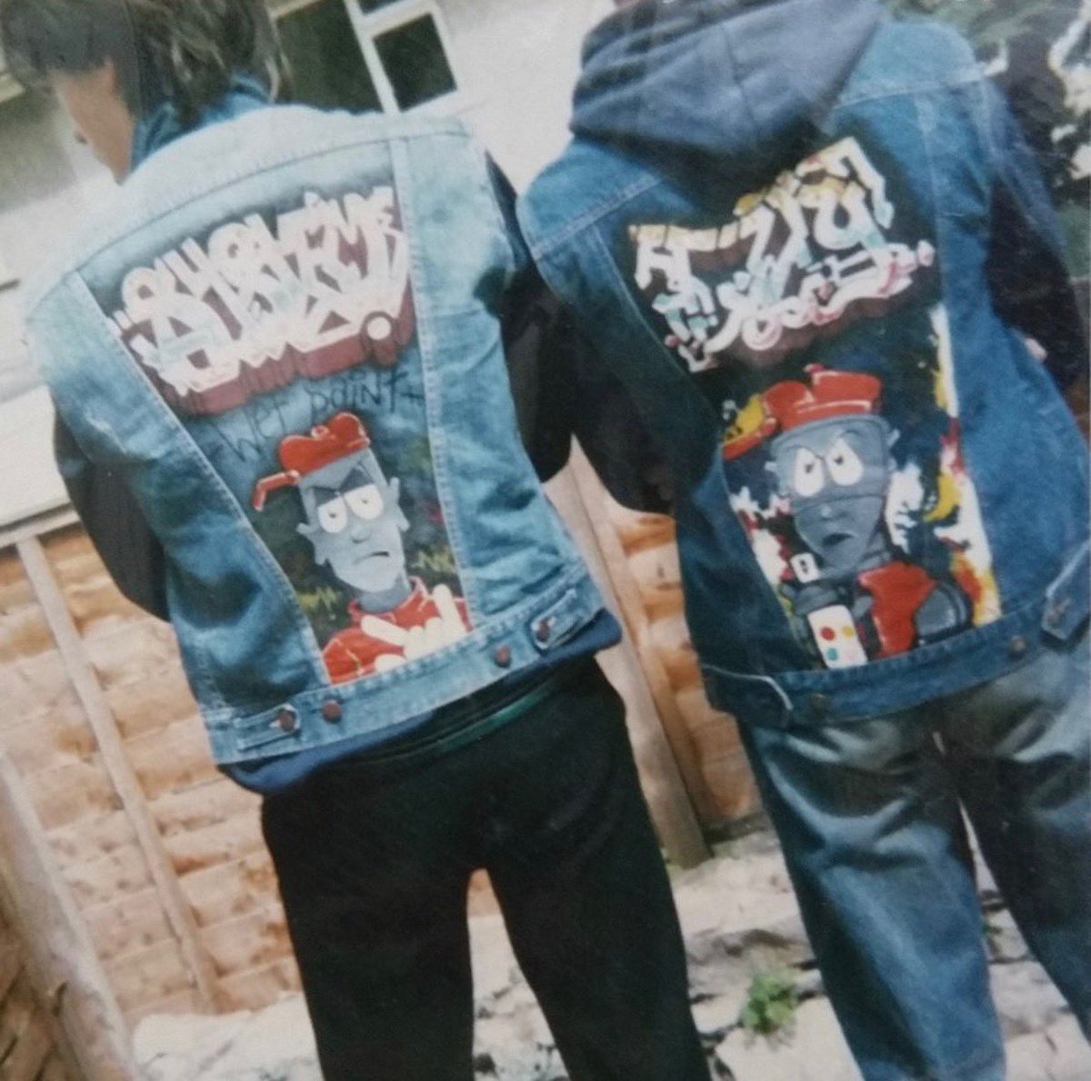 StormieMills's tweet image. Denim cut off jackets by @jason_system &amp;amp; myself circa 1987 #aerosolalliance #wetpaint #wearetherobots