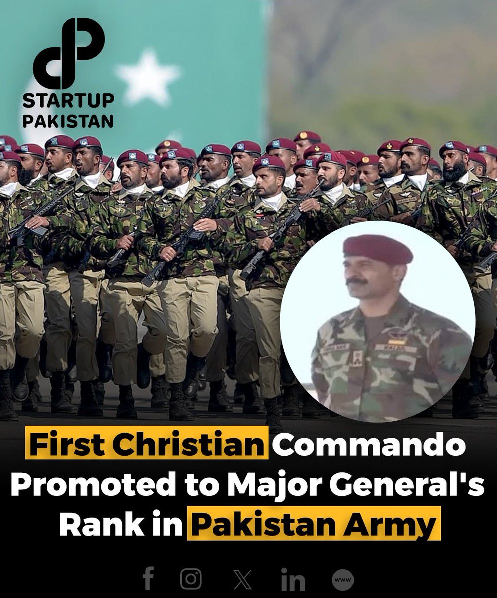 PakStartup's tweet photo. Julian Moazzam James has made history as the first Christian commando from Pakistan's Special Services Group (SSG) to be promoted to Major General.
#HistoricPromotion #PakistanArmy #ChristianCommunity #SSG #MajorGeneral https://t.co/gUgiBX0DWx