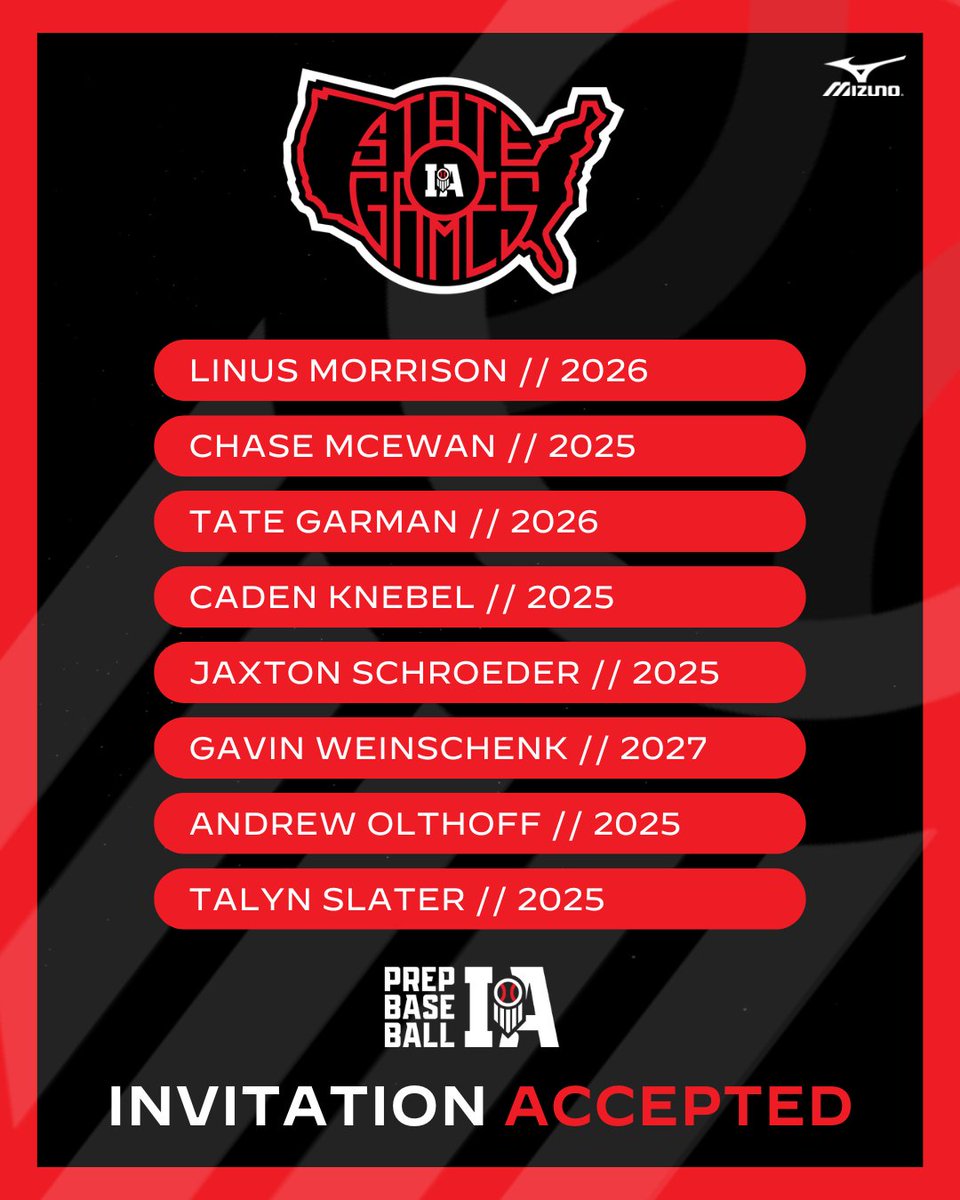PrepBaseballIA's tweet photo. 𝐒𝐓𝐀𝐓𝐄 𝐆𝐀𝐌𝐄𝐒 ✅ 𝘐𝘯𝘷𝘪𝘵𝘦 𝘈𝘤𝘤𝘦𝘱𝘵𝘦𝘥

See you at Norwalk 👋

#IAStateGames24 | #BeSeen https://t.co/W0xzLRQ6Pb