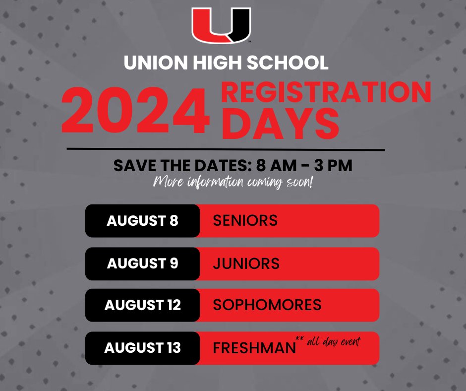 UnionHighCats's tweet photo. Save the Date for our upcoming Registration Days! #UProud #UnionRXI https://t.co/g9apXD3fHr