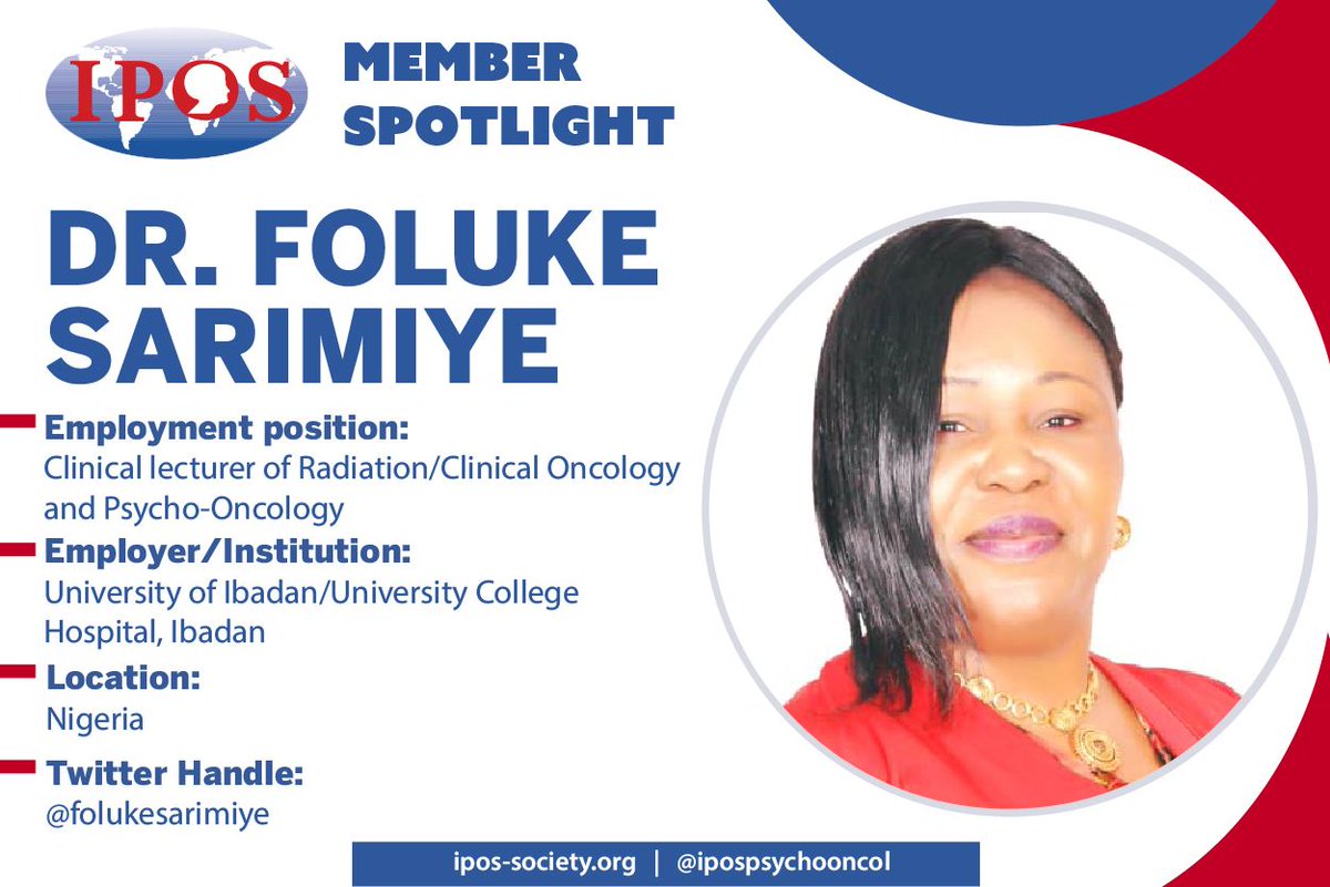 IPOS (@ipospsychooncol) on Twitter photo IPOS Member Profile: Dr. Foluke Sarimiye, MD, MSc, FWACS #Nigeria <a href="/folukesarimiye/">Omojokun Foluke Sarimiye</a> - a clinical lecturer of Radiation/Clinical oncology & Psycho-Oncologist at the University of Ibadan and University College Hospital, Ibadan, Nigeria.
Read more by going to ipos-society.org/member-profiles IPOS Member Profile: Dr. Foluke Sarimiye, MD, MSc, FWACS #Nigeria <a href="/folukesarimiye/">Omojokun Foluke Sarimiye</a> - a clinical lecturer of Radiation/Clinical oncology & Psycho-Oncologist at the University of Ibadan and University College Hospital, Ibadan, Nigeria.
Read more by going to ipos-society.org/member-profiles