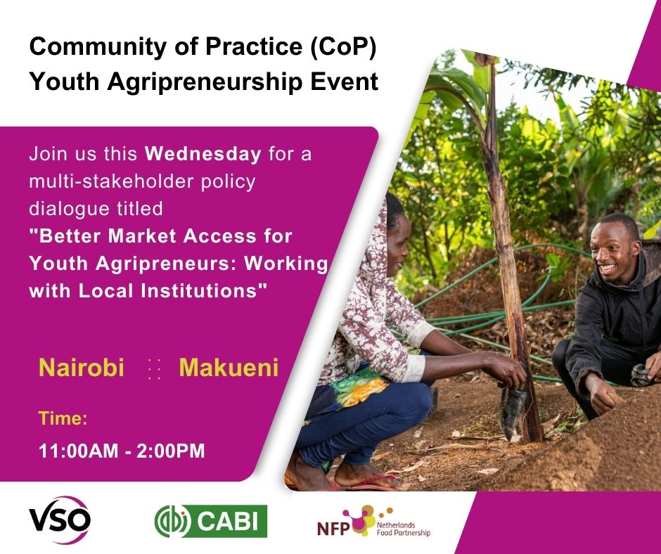 VSOKenya's tweet photo. Are you a youth in the Agriculture space? Join us this Wednesday as we share on Market Access.
#ActiveCitizens https://t.co/T47UVW27wR