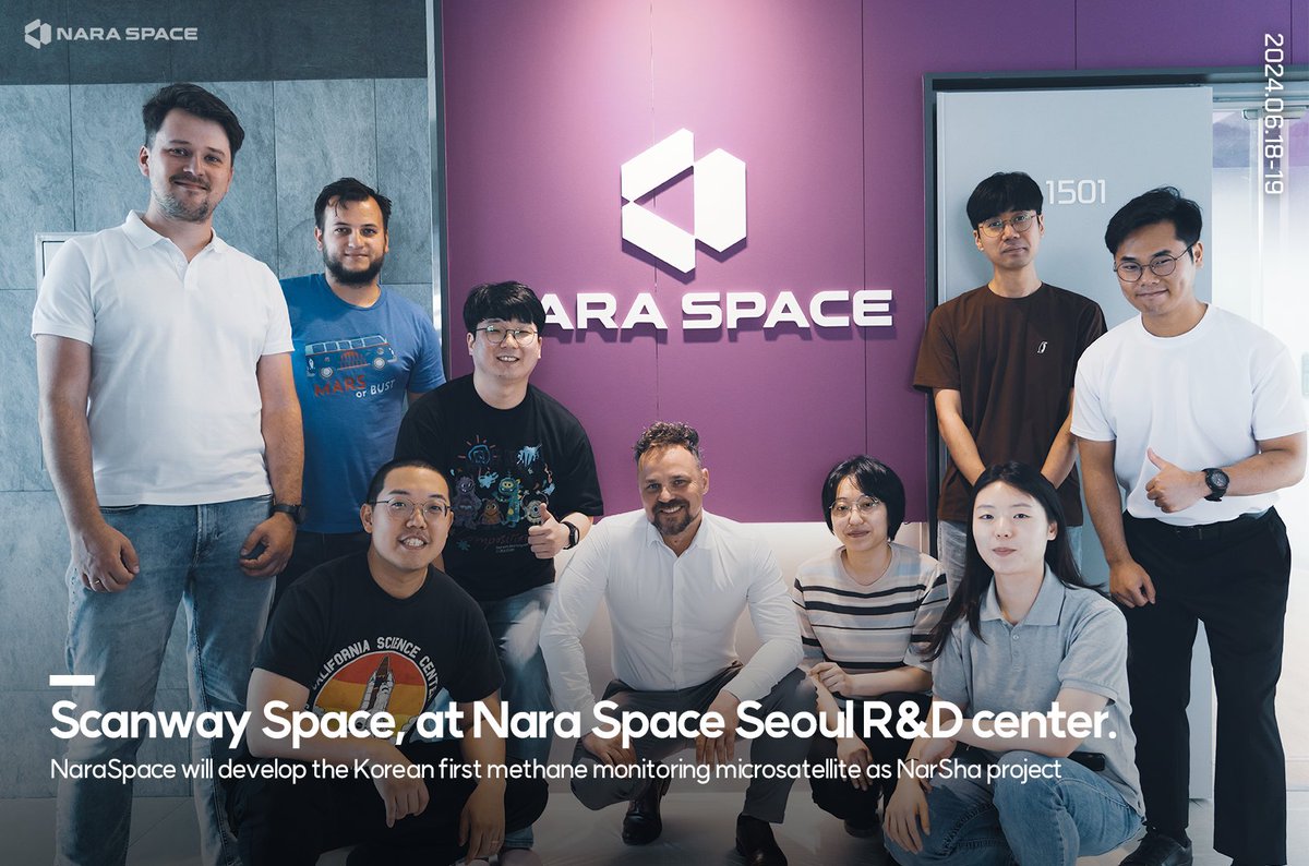 naraspacetech's tweet photo. 📢 Scanway Space 🤝 Nara Space 📢
On June 18 and 19, we had the pleasure of hosting our Polish partner, Scanway Space, at our Seoul R&D center. 🌍✨
#NaraSpace #ScanwaySpace #NarShaProject #MethaneMonitoring #Microsatellite #Innovation https://t.co/Xr4ak5Y2ZU