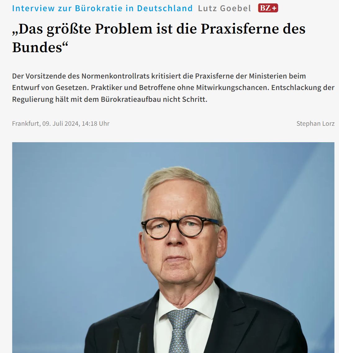 Börsen-Zeitung (@boersenzeitung) on Twitter photo „Das größte Problem ist die #Praxisferne des Bundes“: Lutz Goebel, Vorsitzender des #Normenkontrollrats , kritisiert die #Ministerien . Praktiker und Betroffene seien ohne Mitwirkungschancen.
#Buerokratieabbau
<a href="/NKR_Bund/">Nationaler Normenkontrollrat</a>
<a href="/FamUnt/">DIE FAMILIENUNTERNEHMER</a>
@BMWK
boersen-zeitung.de/konjunktur-pol… „Das größte Problem ist die #Praxisferne des Bundes“: Lutz Goebel, Vorsitzender des #Normenkontrollrats , kritisiert die #Ministerien . Praktiker und Betroffene seien ohne Mitwirkungschancen.
#Buerokratieabbau
<a href="/NKR_Bund/">Nationaler Normenkontrollrat</a>
<a href="/FamUnt/">DIE FAMILIENUNTERNEHMER</a>
@BMWK
boersen-zeitung.de/konjunktur-pol…