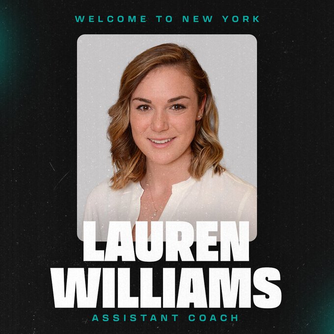PWHL New York graphic announcing Lauren Williams as assistant coach. It includes his head shot with the text: 
“Welcome to New York
Lauren Williams
Assistant Coach”