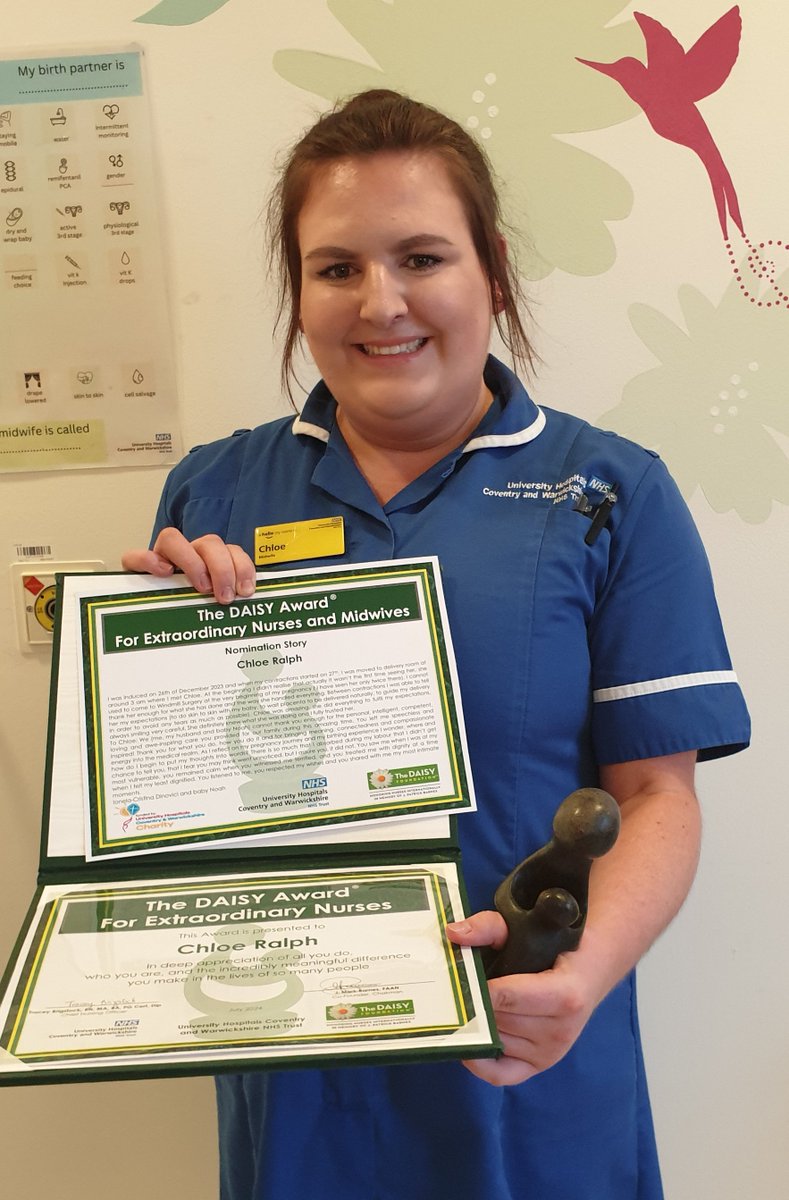 Congratulations Chloe Ralph who received a DAISY Award this morning! Chloe, a Midwife on Labour Ward was nominated by a family for the personal, compassionate and awe-inspiring care she provided. Well done Chloe! Thank you @UHCWcharity for your support of this very special award
