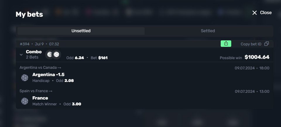 $200 giveaway. 10 x $20 

If my value bet hits! France to win and Argentina to win by 2 or more goals. Tell me what you think.  #EURO2024  #CopaAmerica2024 

Like/RT/ Comment your discord username

Will Roll Live. Links in Bio. <a href="/gamdom/">Gamdom.com</a>