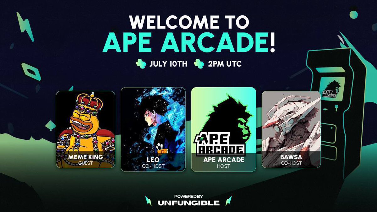 Join us this Wednesday at 2 PM UTC with special guests as we dive into everything Ape Arcade and our growing ecosystem.