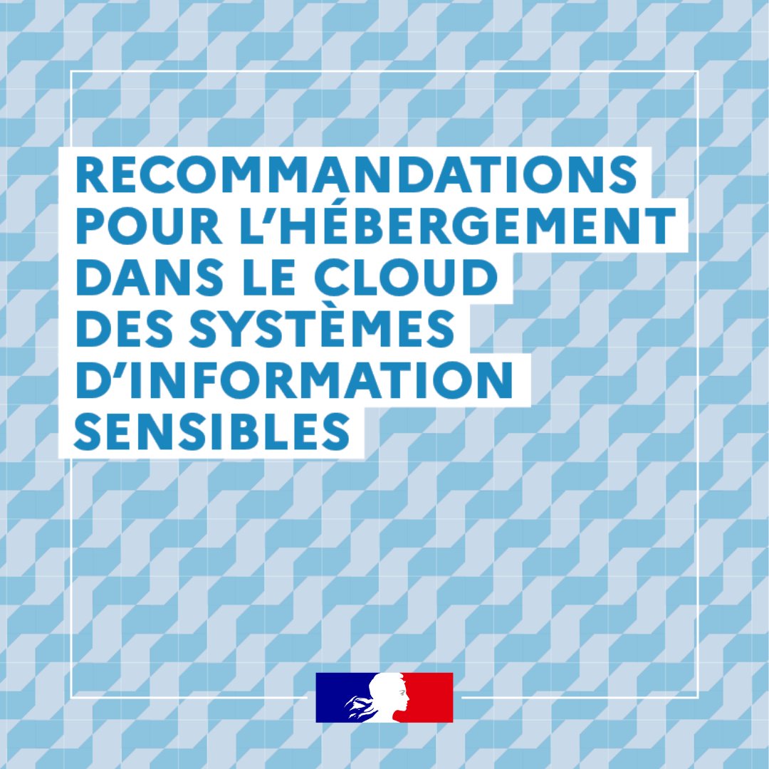 L’#ANSSI publie ses recommandations pour l’hébergement des systèmes d’information dans le #cloud. ☁

Un outil d’aide à la décision pour les organisations envisageant un projet de migration de leur système d’information dans le cloud. #cyber #numérique

📎 cyber.gouv.fr/actualites/lan…