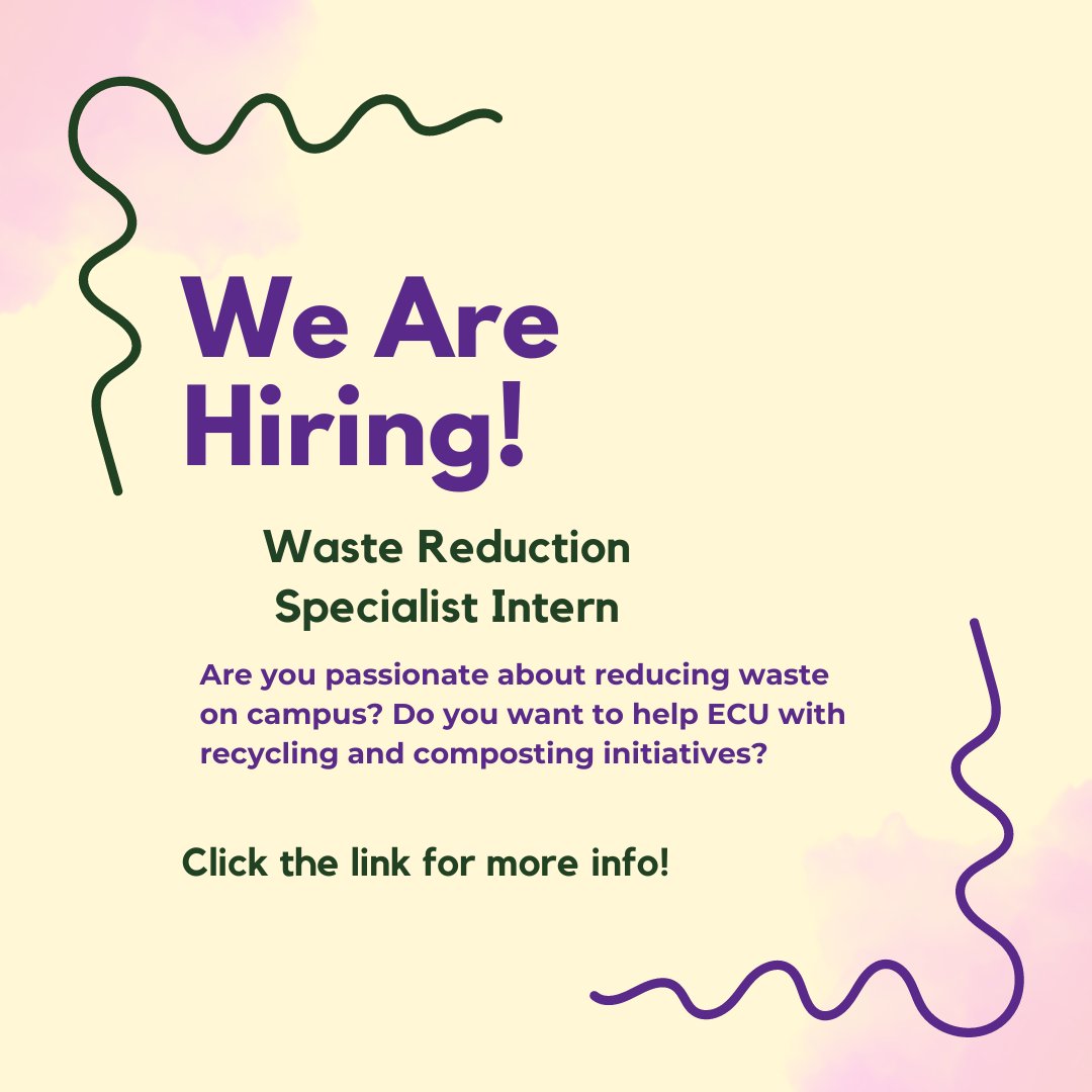 The ECU Sustainability Program is seeking a Waste Reduction Specialist intern to assist ECU Recycling Services with several activities through the fall 2024 and spring 2025 semesters! ecu.peopleadmin.com/postings/72195