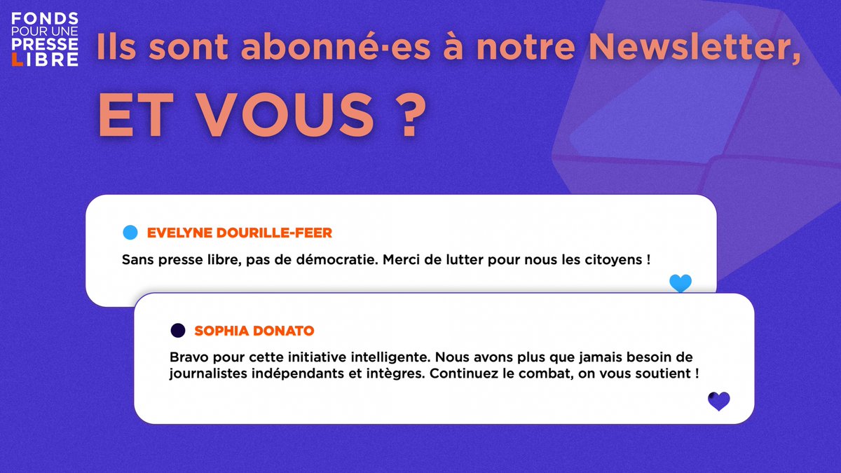 Fonds pour une presse libre (@fondspresslibre) on Twitter photo 📩S’abonner à la newsletter du FPL, c’est se tenir informé des actualités de la presse indépendante et du pluralisme de l’information !
Inscrivez-vous ici 👉 fondspresselibre.us4.list-manage.com/subscribe?u=17…
#Hanouna #presse #journalisme #democratie #newsletter #C8 <a href="/streetpress/">StreetPress</a> <a href="/blast_france/">BLAST, Le souffle de l'info</a> <a href="/Fakir_/">Ezz Tekin</a> 📩S’abonner à la newsletter du FPL, c’est se tenir informé des actualités de la presse indépendante et du pluralisme de l’information !
Inscrivez-vous ici 👉 fondspresselibre.us4.list-manage.com/subscribe?u=17…
#Hanouna #presse #journalisme #democratie #newsletter #C8 <a href="/streetpress/">StreetPress</a> <a href="/blast_france/">BLAST, Le souffle de l'info</a> <a href="/Fakir_/">Ezz Tekin</a>