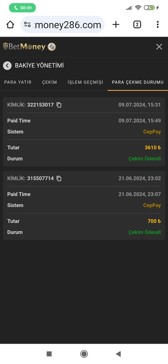 Cekimim geldi teşekkür ederim #betmoney