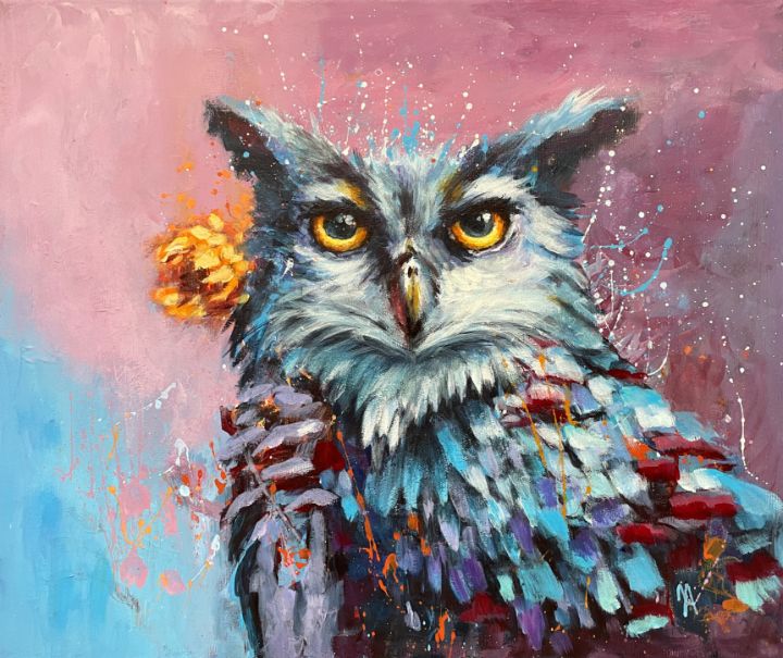 NatalieVerve's tweet photo. Art of the Day: "Owl and wild rose.". Buy at: https://t.co/iRZhyAQA1B https://t.co/LcZX1mG0hp