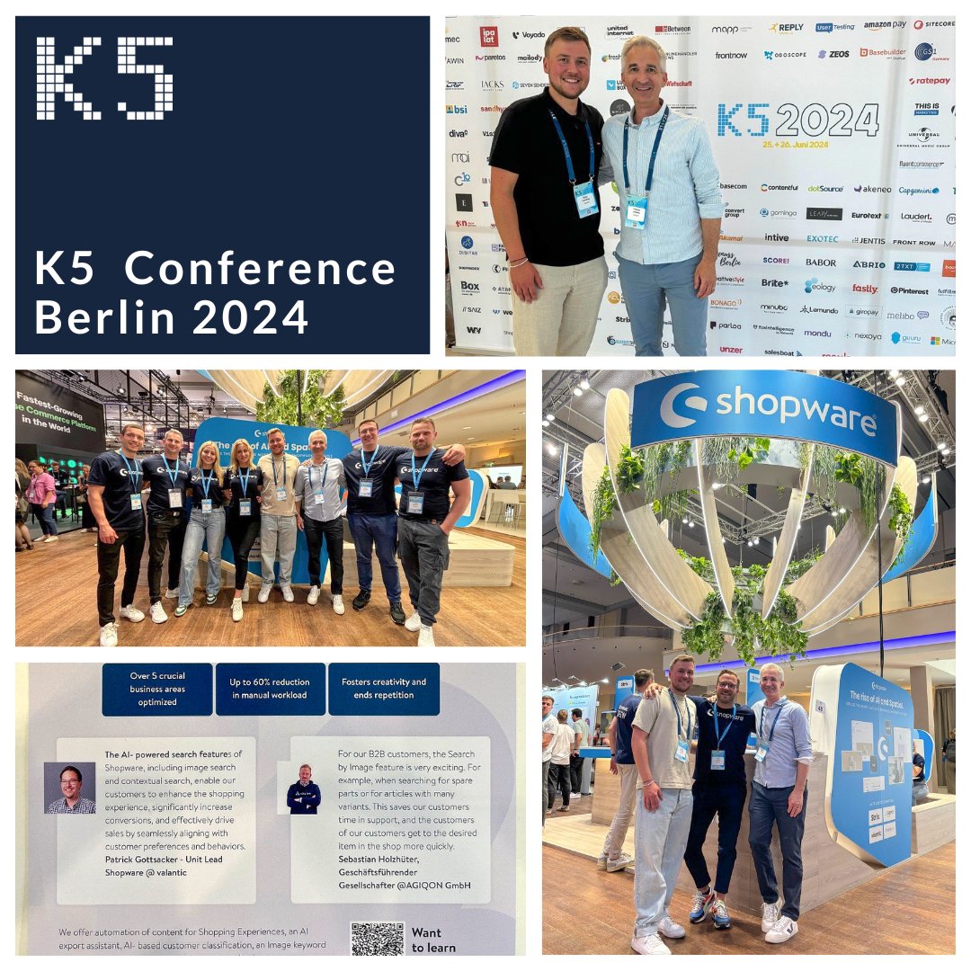 AGIQON's tweet photo. Vor zwei Wochen waren unsere Kollegen Thomas Limberg und Robin Everding auf der K5 in Berlin. Zur Erinnerung an die K5 2024 haben wir eine Collage erstellt. Sebastian Holzhüter war übrigens auch da - zwar nicht live vor Ort aber mit einem Zitat 💬 am Messestand von @Shopware. https://t.co/65ZGi4Xm2d