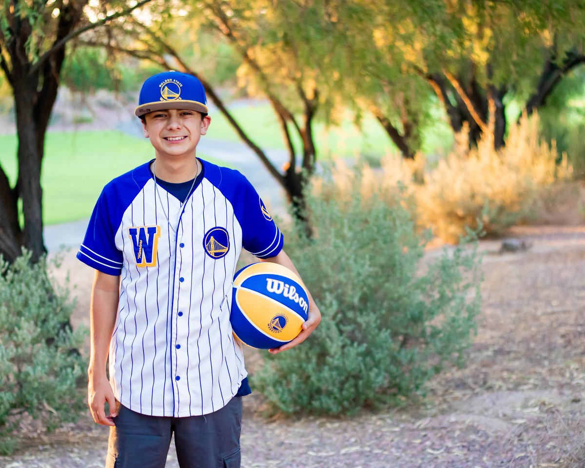 aria1075's tweet photo. James wanted a sports theme for his 13th birthday pictures as well and picked his favorite football team, @MiamiDolphins his favorite hockey team,  @GoldenKnights his favorite baseball team @Cubs and his favorite basketball team @warriors! @StephenCurry30 https://t.co/riYca8KJky
