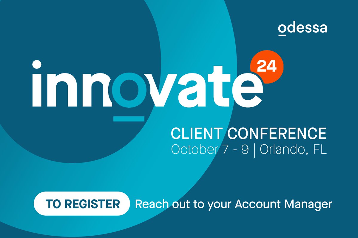 📢#Innovate24 is back!

More than 100 of the best-known banks, captives, and independent financial institutions will come together for two days of learning (and fun!) for our annual client conference.

Want to attend? Reach out to your Odessa Account Manager.

#OdessaInnovate