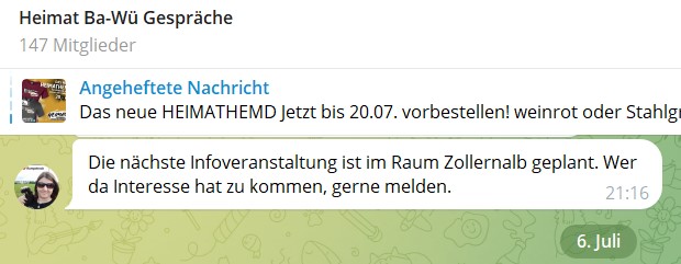 NPD-Watch: Der #NPD-Nachfolger „Die Heimat“ plant laut internen Chat eine Veranstaltung im #Zollernalbkreis in den nächsten Wochen.
#NoNPD