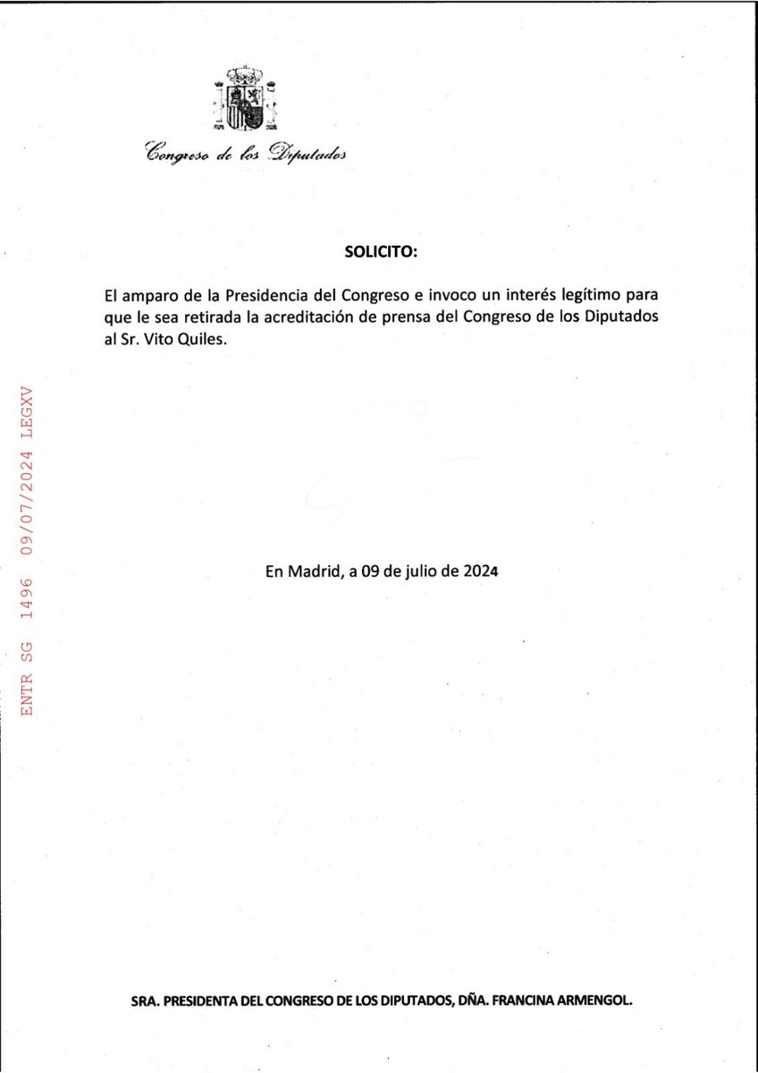 🔴 #URGENTE | José Luis Ábalos pide al Congreso que me retiren la acreditación de prensa por anunciar una información sobre sus compañías en viajes oficiales.

Quieren amordazar a cualquier voz crítica. Definitivamente estamos en una dictadura.