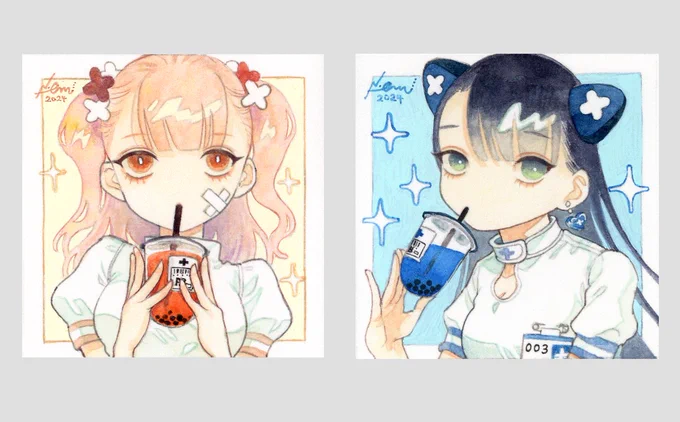 ぎゃらりぃあとさんでの #大作品展軌跡02 明日から開催です。宜しくお願いします!久々に小さい額用に絵を描いた…この2点は持ち帰り専用(通販対応なし)なので原画見にきてもらえたら嬉しい 