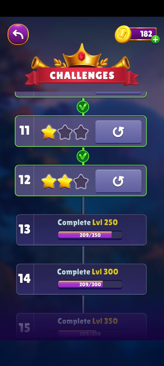 site_list's tweet image. 9日目
チャレンジ12
1日にLV25ずつして間に合うかと思ってたら、ここにきてコインが全然足りない。
他の攻略見たら広告で🪙1000ゲットできるとあるが、仕様変わったのか広告見ても今は100だけ？
しかも今日は3回ほど見たら3H以上の待ちが必要に？
こんなの日数内にクリアできる訳ない💢
#CardMatch