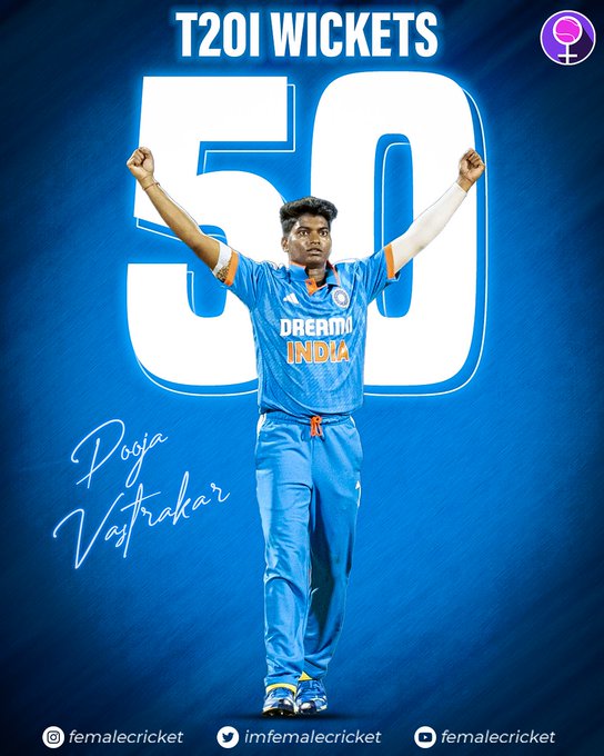 With the wicket of Marizanne Kapp, Pooja Vastrakar completes her 50th T20I Wicket!  📹 Credits: Twitter/imfemalecricket