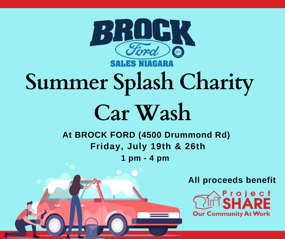 BrockFordNFalls's tweet image. Join Us For @ProjectSHARE_NF  Summer Splash Charity Car Wash Fridays July 19th, 2024 1pm – 4pm
Friday July 26th, 2024 1pm – 4pm
.
Donations To Project Share Include: Cash, Food &amp;amp; Back To School Supplies #niagarafalls #charity #projectshare #supportlocal #brockfordsalesniagara