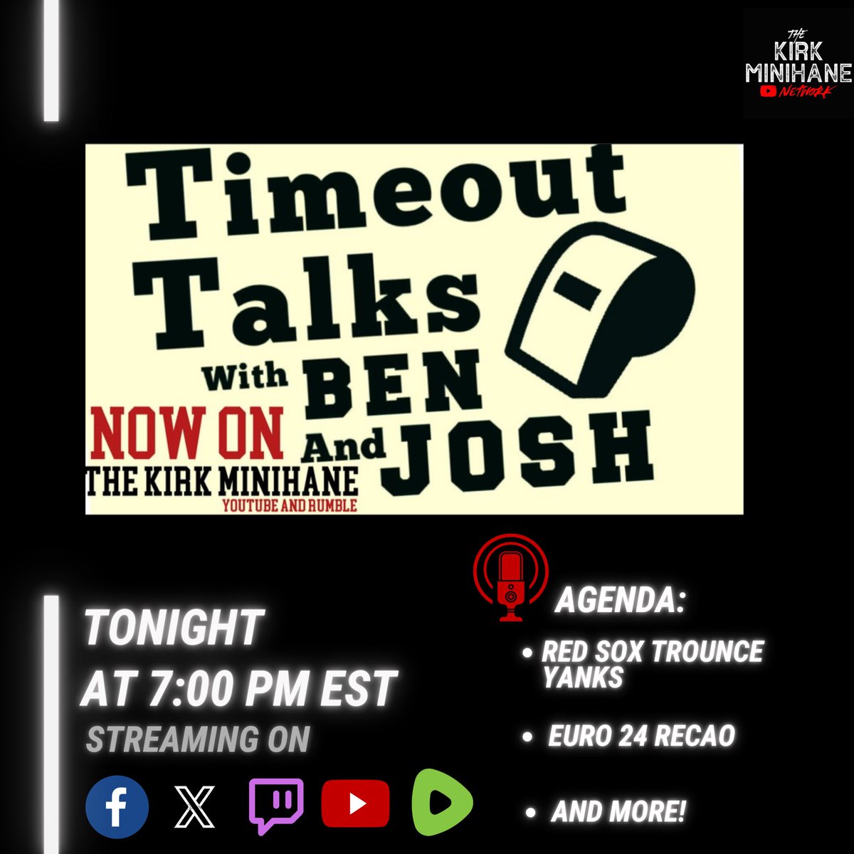 Timeouttalks's tweet photo. Fresh off a break we’re back tonight for a 30 minute speed show. Streaming at 7:00 PM, EST #MLB #EURO2024 #Timeouttalks https://t.co/U0cTMkC0zM