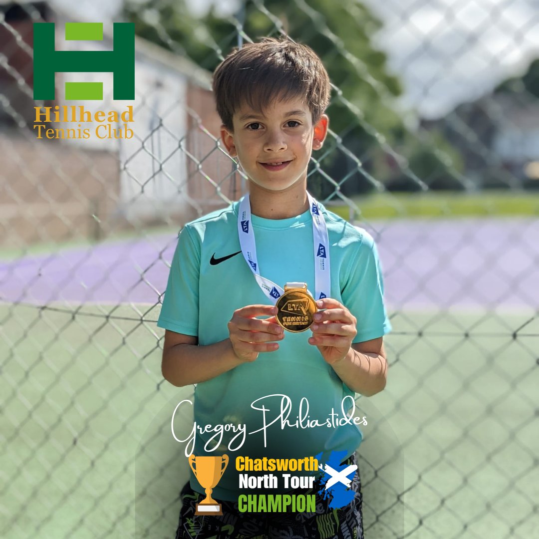 Gregory Philiastides, a Hillhead Junior star, triumphs at the Scotland North Tour tournament at Chatsworth. Well done, Gregory! Keep up the great work! #JuniorStars #HillheadJuniors #HillheadTennis 🏆