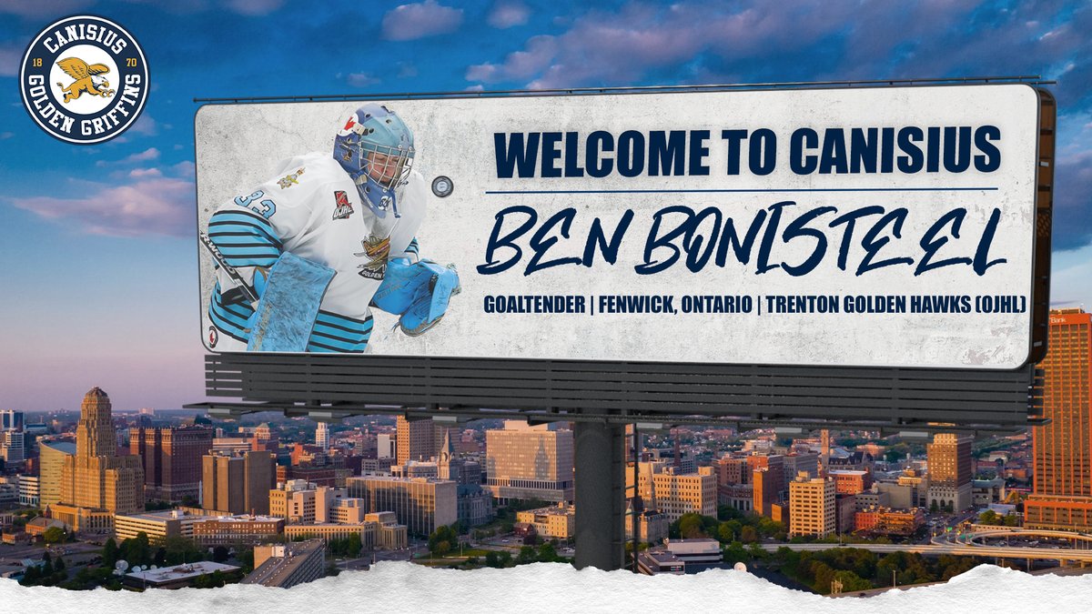 Incoming freshman goaltender <a href="/BenBonisteel/">Ben Bonisteel</a> joins Canisius from <a href="/OJHLGoldenHawks/">Trenton Golden Hawks</a>, where he earned OJHL Second Team All Star accolades last season after posting a .926 save percentage, a 2.25 goals against average and six shutouts

#Griffs