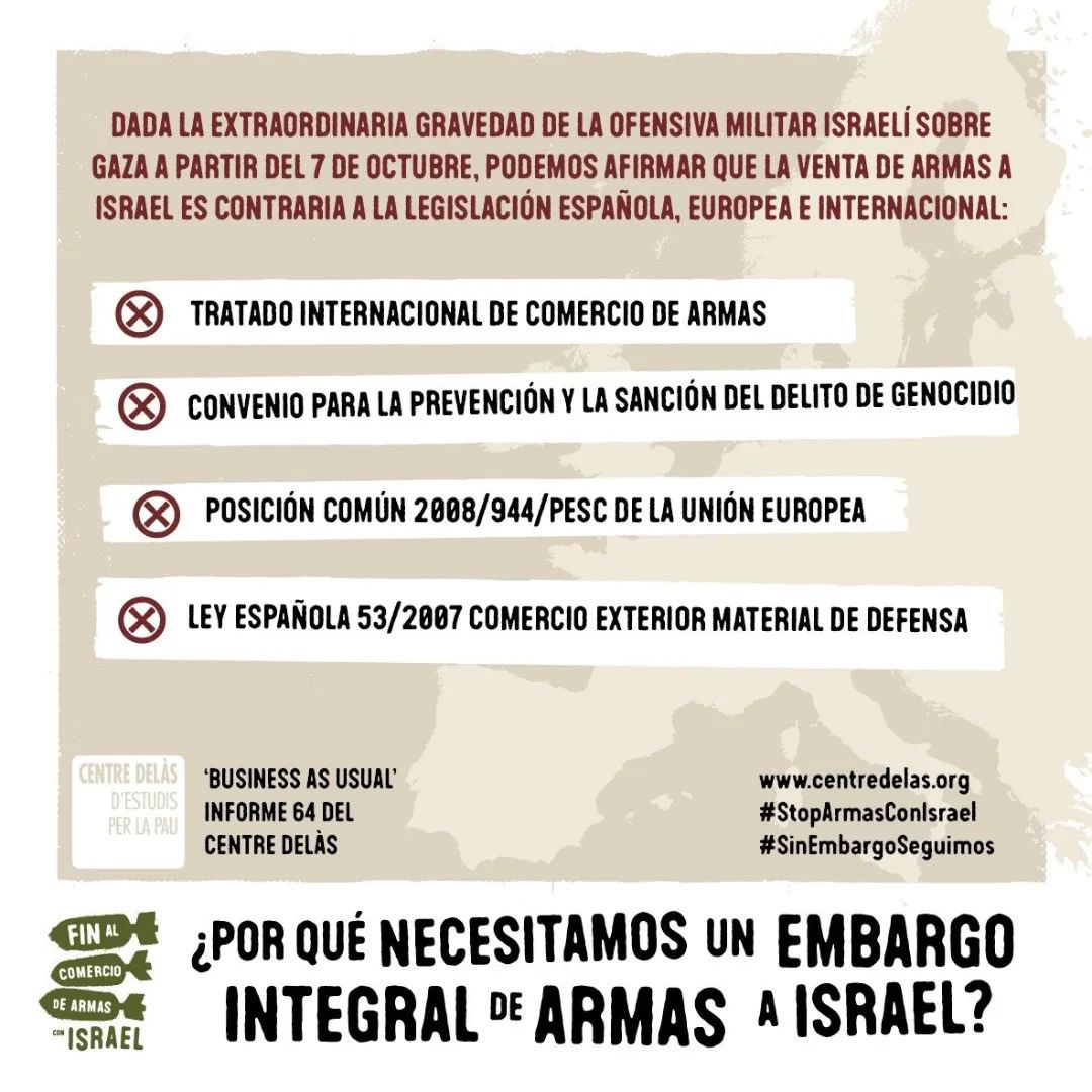 AstconPalestina's tweet photo. ‼️Desde el 7 de octubre el Gobierno ha aprobado la compra de armamento israelí por más de 1.000 millones  

#SinEmbargoSeguimos #StopArmasConIsrael

Lo desvela el NUEVO INFORME "Business as Usual" de @CentreDelas 

https://t.co/jGk1GCSLXD https://t.co/Z429m93nhw