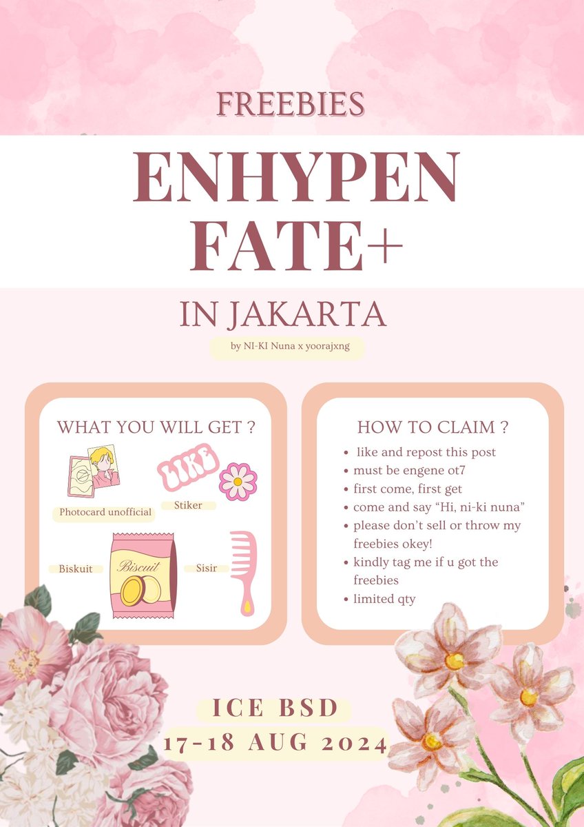 Apriliaika892's tweet photo. 🎀 FREEBIES FATE+ IN JAKARTA 🎀

by @Apriliaika892 × @yoorajxng
[like &amp; retweet are appreciated] 

preview &amp; tnc details on pic!
📌 loc &amp; time 🔜 tba
💗 please don't sell or throw it 
💌 Trade and limited qty ✔

see you! ♡
#ENHYPEN #ENGENE
#FATEPLUS_IN_JAKARTA https://t.co/nbXvLTow6w