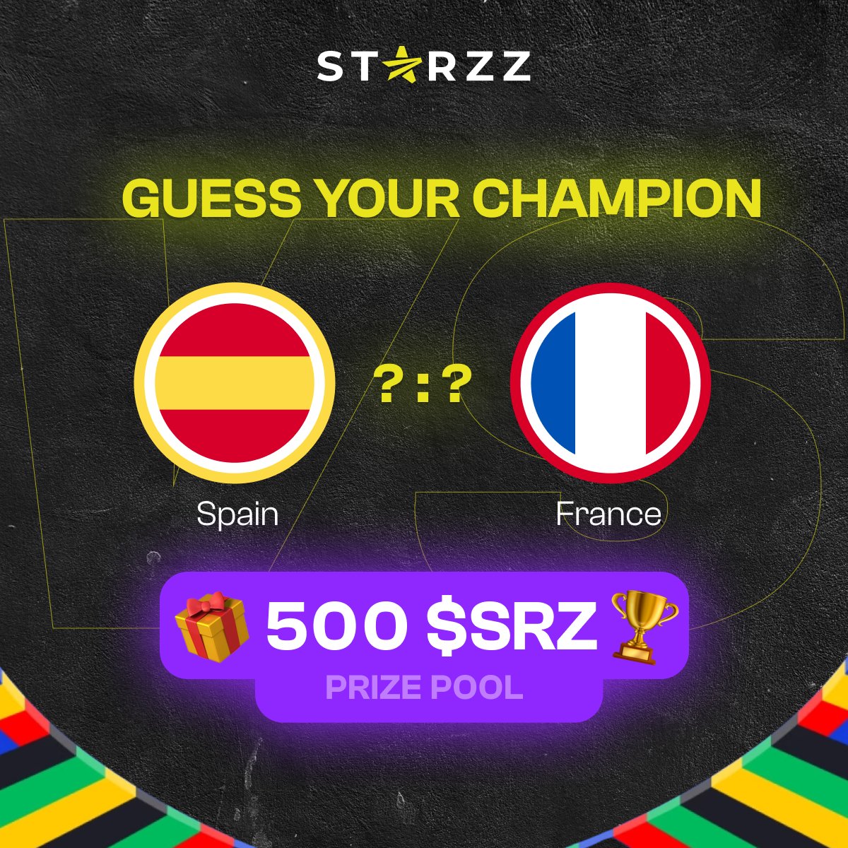 Starzz_Project's tweet photo. 🔥 IT'S GAME TIME! 😍⚽

The #EURO2024  Semi-Finals are here! 

SPAIN 🇪🇸 vs FRANCE 🇫🇷

🩷 Like, RT &amp; Drop your winner and exact score predictions below. 

🎁 5 lucky winners will snag 100 $SRZ each! 👇

#STARZZ #FanToken https://t.co/vmUkt6sDbx