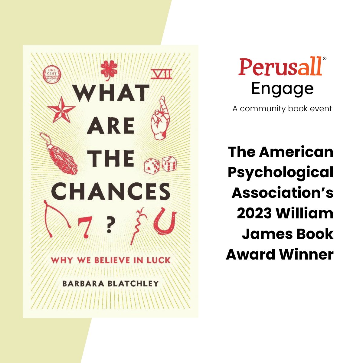 1 week away! Join us for Dr. Barbara Blatchley's #PerusallEngage event!

Engage in a 4-week asynchronous communal reading of her  award-winning book, What are the Chances?, prior to the beginning of the national #APA2024 conference.

Secure your spot! hubs.li/Q02FPjLX0
@apa