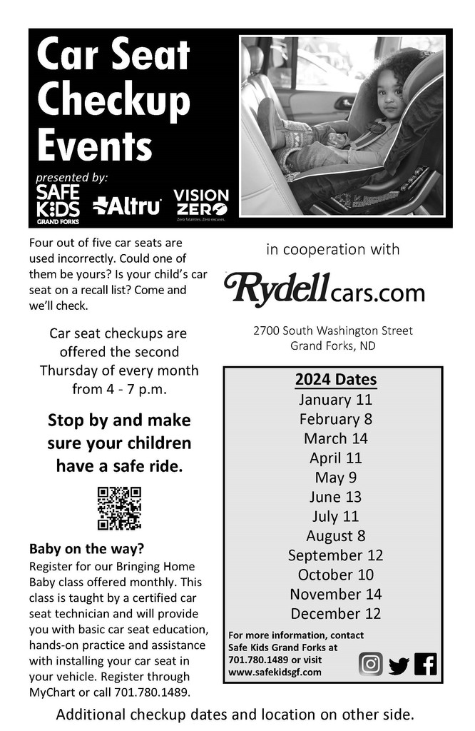 PlainsChiro's tweet photo. Car Seat Checkup this Thursday!
5 out of 6 car seats are used incorrectly in North Dakota. Make sure your car seats are working properly! Car seat check-ups at Rydell Chevrolet at 2700 South Washington. A special thanks to #SafeKidsGrandForks https://t.co/F9WpJxB5mX