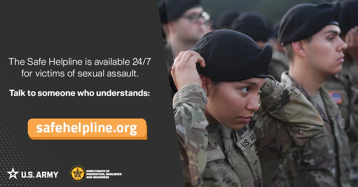 ArmyResilience's tweet photo. The DOD Safe Helpline is confidential and available 24/7 for victims of sexual assault. Talk to someone who understands. https://t.co/0NW3y30BIR #SHARP #SafeHelpline https://t.co/JZClefd2Q5