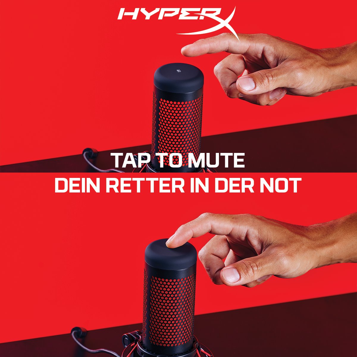 HyperXDe's tweet image. Egal ob ungebetener Besuch, spontane Snacks oder eine TikTok-Session zwischen den Runden, mit dem Quadcast S Tap to Mute bist du immer vorbereitet. Tagge einen Freund, der immer vergisst, sich stummzuschalten! #hyperxfamily #QuadcastS #gamingmic #gaming