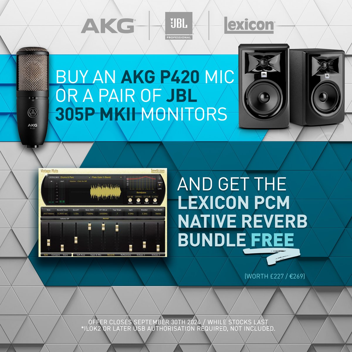 Sound Technology (@soundtechnology) on Twitter photo Extended: Any customer registering a new pair of @thejblpro 305P MkII studio monitors or an <a href="/AKGaudio/">AKG by HARMAN</a> P420 studio microphone, can claim the <a href="/lexiconpro/">Lexicon Pro</a> PCM Native Reverb Plug-In Bundle for FREE until 30th September 2024.
Full details π loom.ly/whJcWw4 Extended: Any customer registering a new pair of @thejblpro 305P MkII studio monitors or an <a href="/AKGaudio/">AKG by HARMAN</a> P420 studio microphone, can claim the <a href="/lexiconpro/">Lexicon Pro</a> PCM Native Reverb Plug-In Bundle for FREE until 30th September 2024.
Full details π loom.ly/whJcWw4