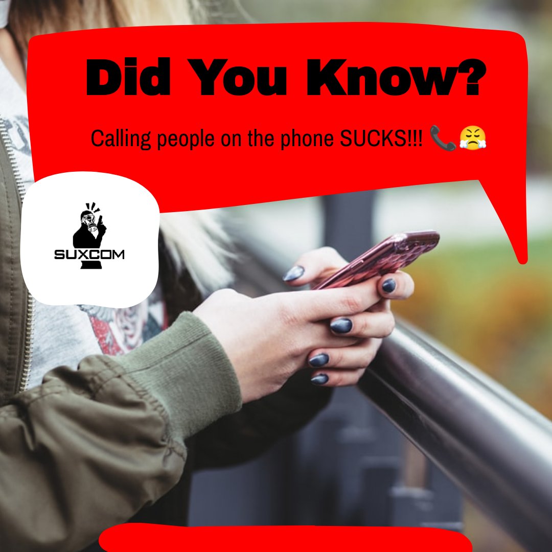 SUXCOM's tweet image. Did you know? Studies show that people are more anxious about phone calls than public speaking! 😱 Phones are supposed to make life easier, but they often just add stress. 🙄 Tell us what sucks. #PhoneAnxiety #EverythingSucks #Stress Suxcom