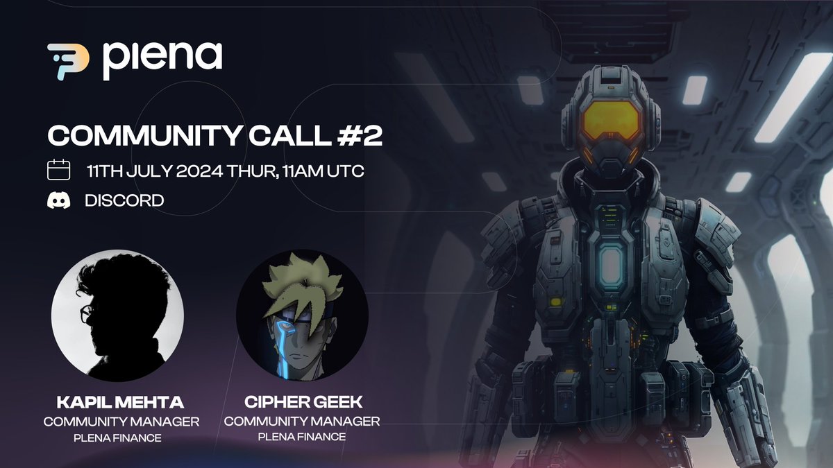 NoahAINetwork's tweet photo. 🚀 Plena Community Call #2 is happening
Where we'll be discussing the upcoming app launch, amb. program, in-app quests, & Plena TGE.
Chat with our community managers & share your – 'wen airdrop?' 'wen TGE?' questions 🙀🪂
⏰ 11th July, 11am UTC
🏟️ https://t.co/1N4TAuIleJ