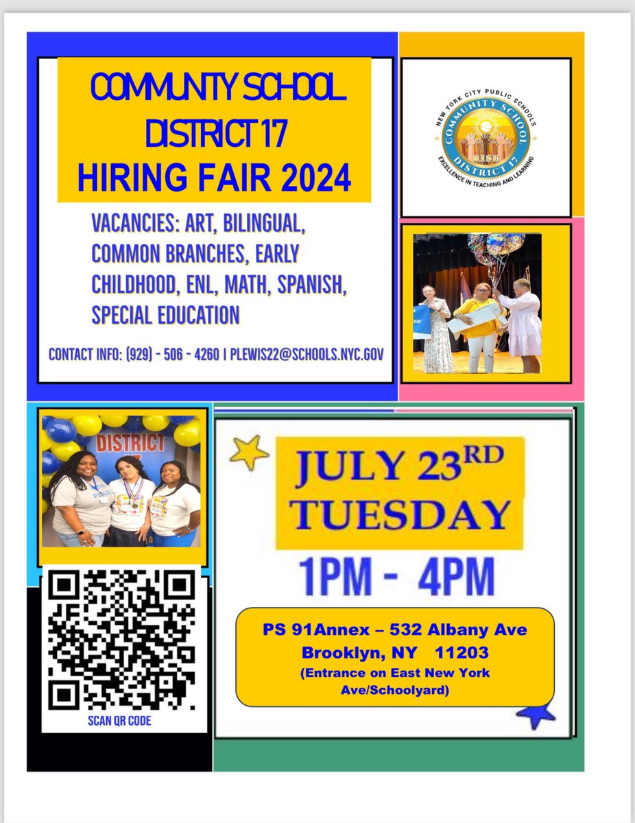 Philton (@philton73287848) on Twitter photo Community School District 17 is hosting a Hiring Fair on Tuesday July 23rd for any candidates who are looking for a career with the Department of Education. Please see the flyer below for more information. <a href="/SheneanL/">Shenean Lindsay</a> <a href="/District17CEC/">Community Education Council D17</a> <a href="/Empressrose72/">Rose Graham</a> <a href="/RitaJosephNYC/">Rita Joseph</a> Community School District 17 is hosting a Hiring Fair on Tuesday July 23rd for any candidates who are looking for a career with the Department of Education. Please see the flyer below for more information. <a href="/SheneanL/">Shenean Lindsay</a> <a href="/District17CEC/">Community Education Council D17</a> <a href="/Empressrose72/">Rose Graham</a> <a href="/RitaJosephNYC/">Rita Joseph</a>