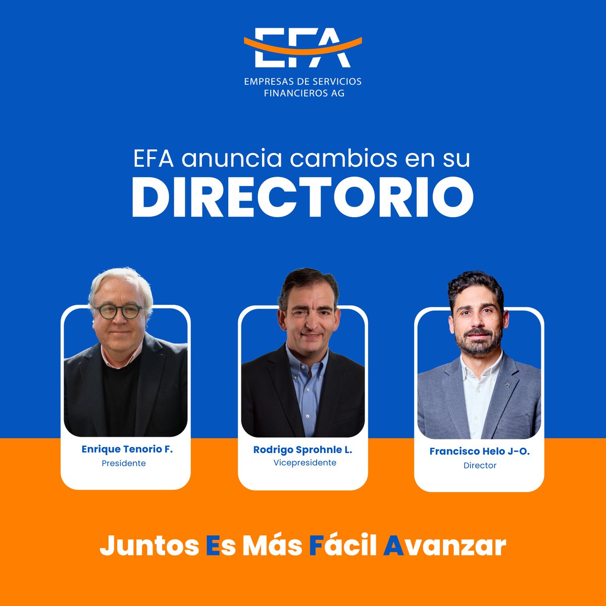 AsocEFA's tweet photo. EFA anuncia cambios en su directorio en reunión extraordinaria de socios.
#efa #juntosesmasfacilavanzar #financiamientoparapymes #pymeschilenas #FinanciamientoInclusivo #Pymes #CrecimientoEmpresarial https://t.co/zChAz48EQD