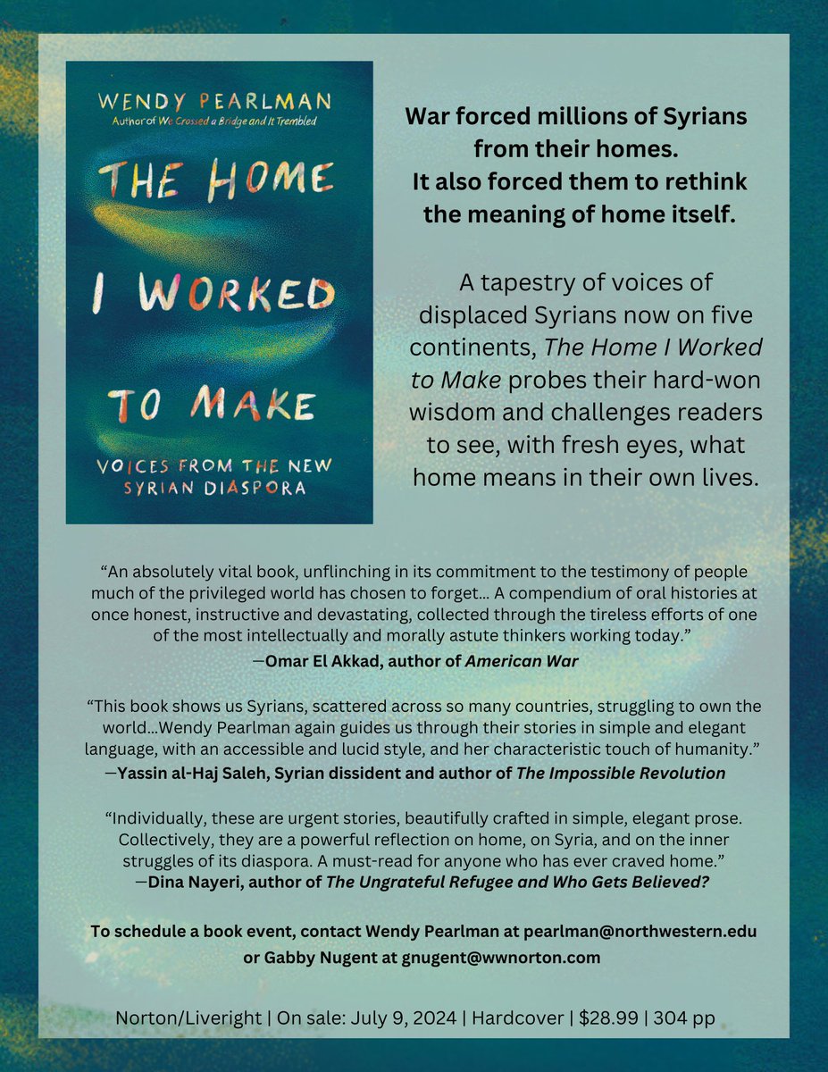It's #PubDay for THE HOME I WORKED TO MAKE! 
Recording Syrians' stories has been the honor of my life.  The book “is a testament to the resilience of the survivors of war in the face of unspeakable loss” (<a href="/BookRiot/">Book Riot</a>).
It's also about the meaning of home. 
wwnorton.com/books/97813240…