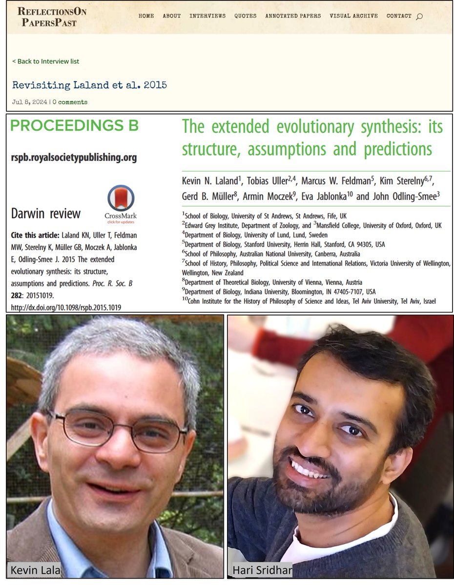 📢🌟In a candid conversation with Hari Sridhar,  Kevin Lala tells the backstory of the PRSB 2015 paper "The extended evolutionary synthesis: its structure,  assumptions and predictions", and reflects on the paper's influence today.
🌟Read at reflectionsonpaperspast.com/2024/07/08/rev…
#EES, #EvoDevo